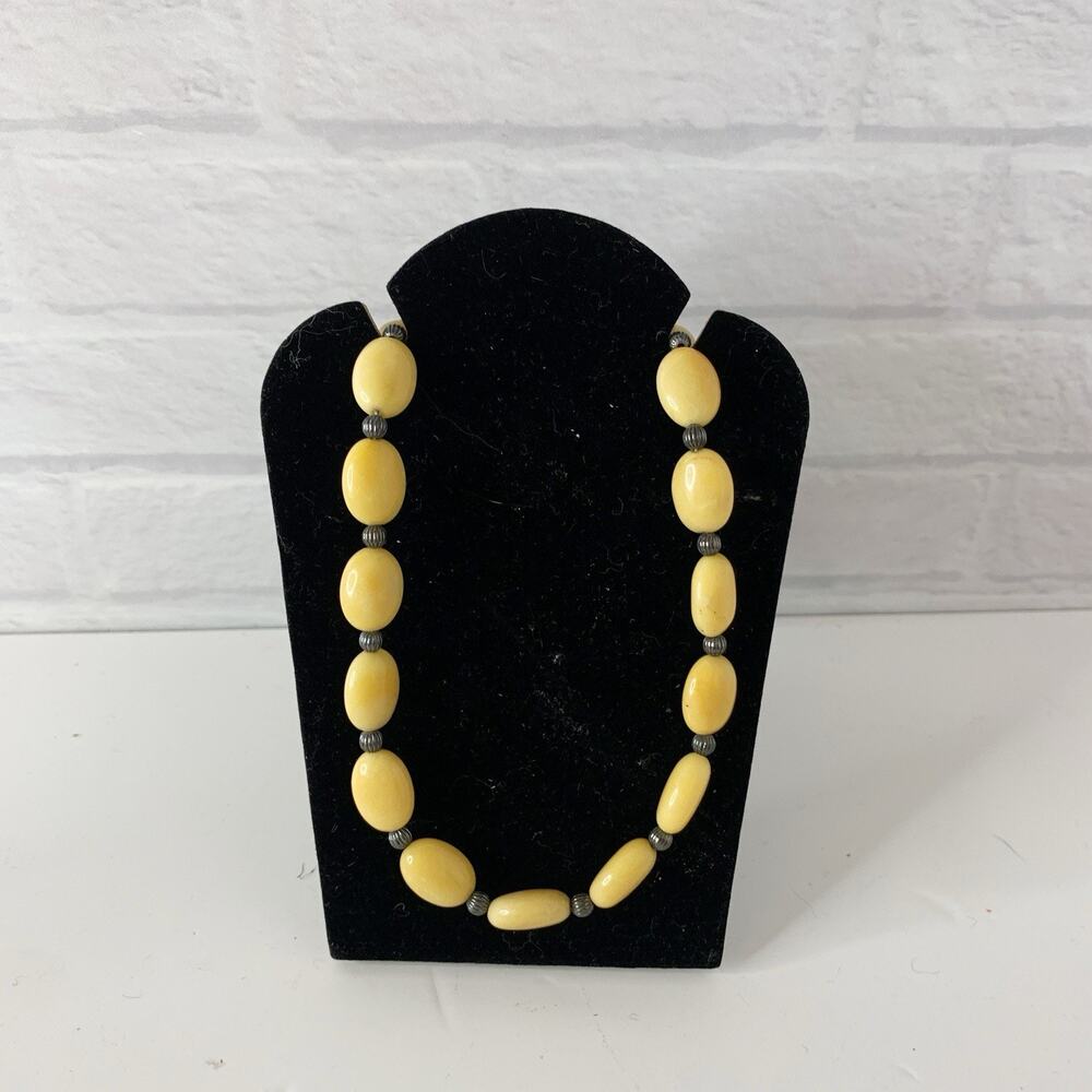 Carolyn Pollack Yellow Jasper Beaded Necklace Sterling Silver Relios 15"